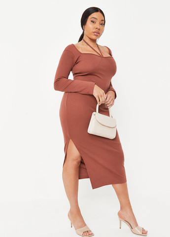 Коричневое кэжуал платье футляр Missguided однотонное
