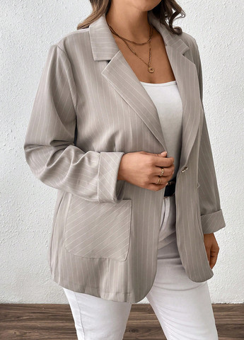 Светло-серый женский жакет SHEIN полосатый - демисезонный