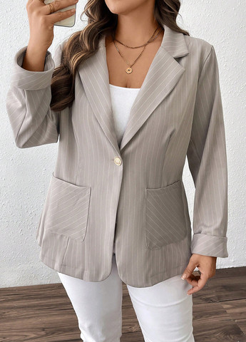 Светло-серый женский жакет SHEIN полосатый - демисезонный