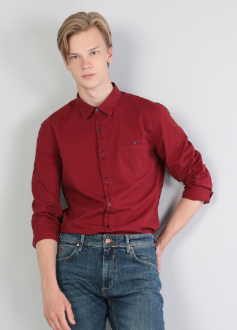 Бордовая кэжуал рубашка однотонная Colin's с длинным рукавом