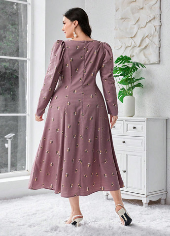 Розово-коричневое праздничный, кэжуал платье а-силуэт SHEIN однотонное