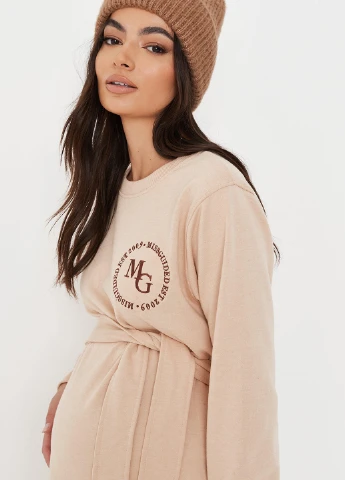 Бежева кежуал сукня кльош Missguided з логотипом