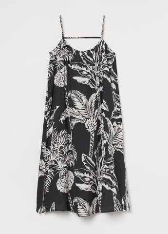Черно-белое кэжуал платье а-силуэт H&M с цветочным принтом