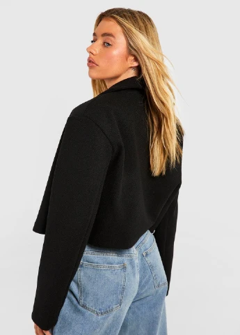 Черное Кэжуал полупальто однобортное Boohoo однотонное