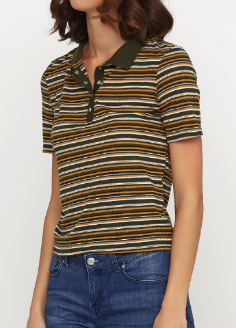 Оливковая (хаки) женская футболка-поло Jennyfer в полоску