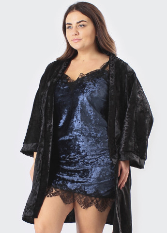 Синій демісезонний комплект (нічна сорочка, халат) Ghazel