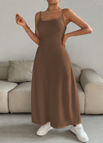 Коричнева кежуал сукня кльош SHEIN однотонна