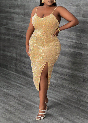 Золотой вечернее платье силуэтная SHEIN однотонное