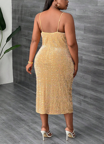 Золотой вечернее платье силуэтная SHEIN однотонное