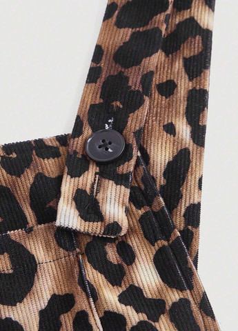 Комбинезон SHEIN комбинезон-брюки леопардовый светло-коричневый кэжуал полиэстер, вельвет