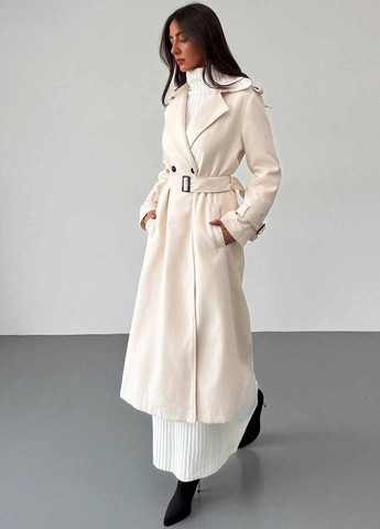 Кремовое демисезонное Пальто двубортное SHEIN