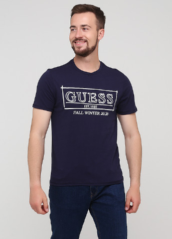 Темно-синяя летняя футболка Guess