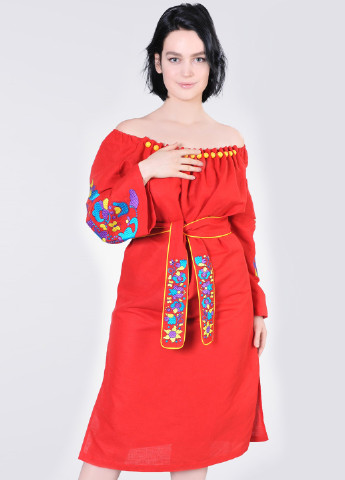 Сукня вишиванка з великими намистинами Egostyle квіткова червона льон