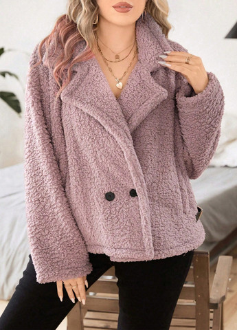 Лілове Кежуал напівпальто двобортне SHEIN однотонне