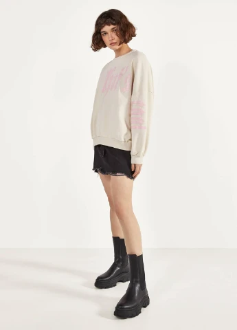 Светло-бежевый свитшот Bershka надпись без декора (251913187)