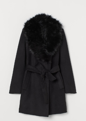 Черное зимнее Пальто с воротником H&M