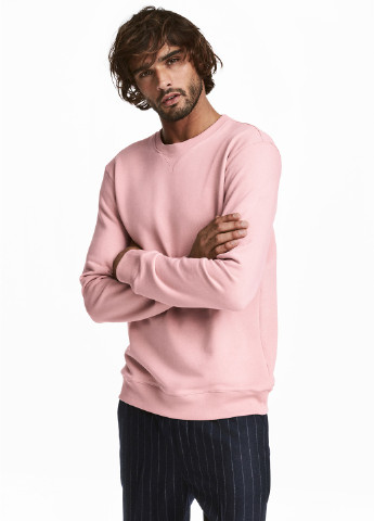 Свитшот H&M - крой однотонный бледно-розовый кэжуал - (119074062)
