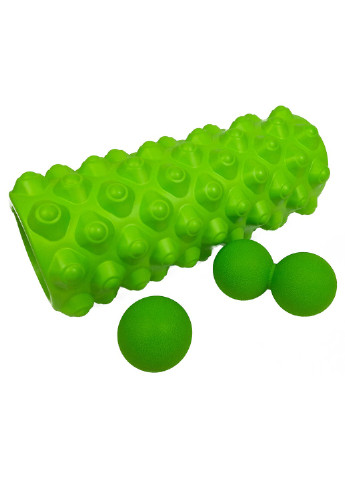 Масажний набір Extra салатовий валик (ролер), м'ячики (подвійний і одинарний TRP для міофасціального релізу і самомасажу) EasyFit (242659657)