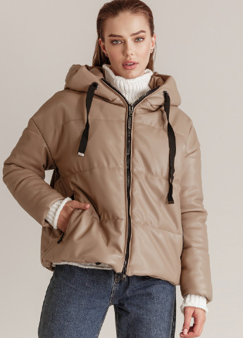 Бежевая зимняя бежевая куртка из кожи Gepur