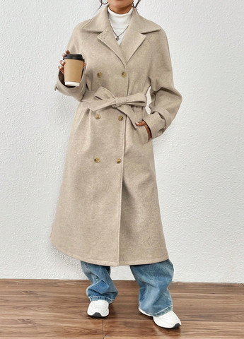 Бежевое демисезонное Пальто двубортное SHEIN