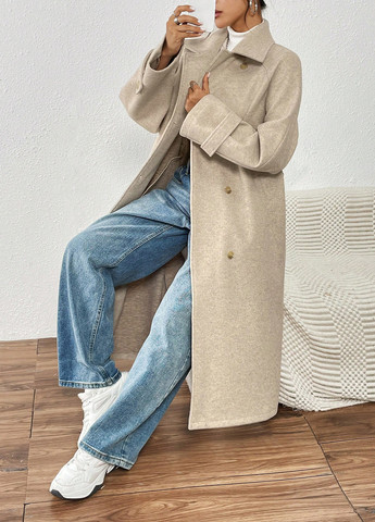 Бежевое демисезонное Пальто двубортное SHEIN