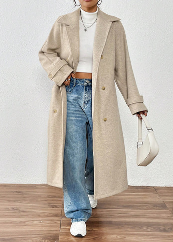 Бежевое демисезонное Пальто двубортное SHEIN