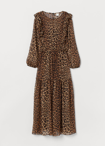 Коричнева кежуал плаття, сукня кльош H&M леопардовий