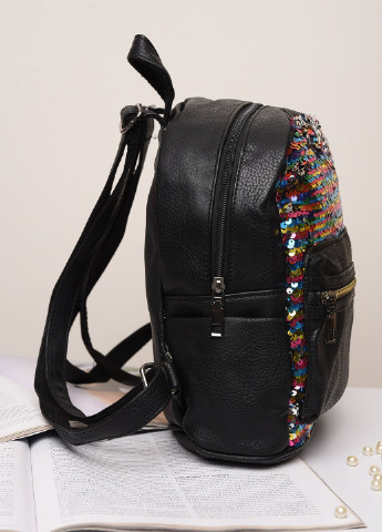 Рюкзак женский черный с разноцветными пайетками Let's Shop (254369834)