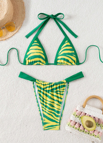 Зеленый летний купальник (лиф, трусики) бикини, раздельный SHEIN