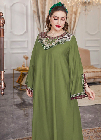 Оливкова (хакі) кежуал сукня оверсайз SHEIN однотонна