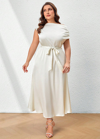 Молочное вечернее платье клеш, на одно плечо SHEIN однотонное