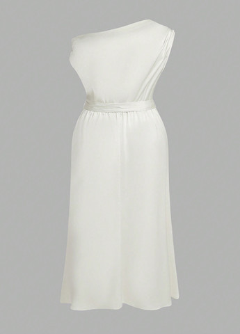 Молочное вечернее платье клеш, на одно плечо SHEIN однотонное