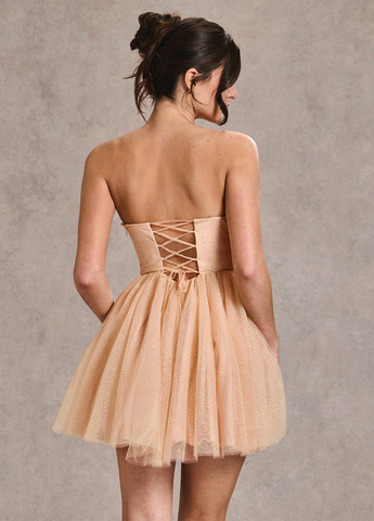 Персикова святковий, вечірня сукня бандо, з корсетом SHEIN однотонна