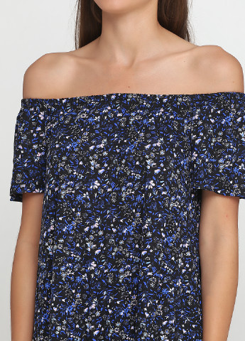 Синее кэжуал платье с открытыми плечами C&A с цветочным принтом