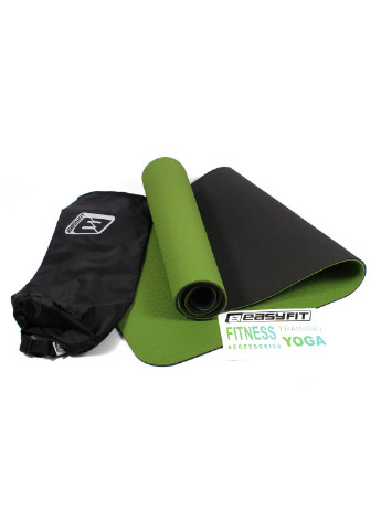 Килимок для йоги TPE + TC ECO-Friendly 6 мм зелений з чорним (мат-каремат спортивний, йогамат для фітнесу, пілатесу) EasyFit (237596318)