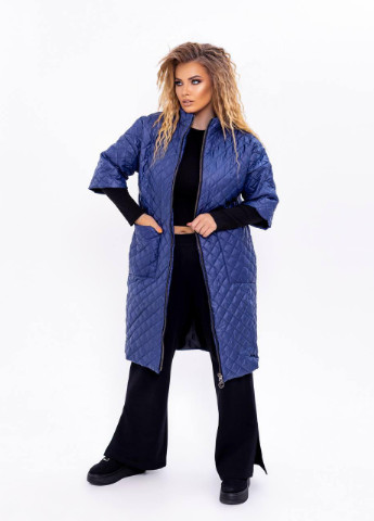 Синє Женская куртка-пальто из плащевки синего цвета р.48 358120 New Trend