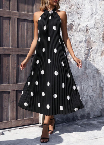 Черно-белое кэжуал платье а-силуэт SHEIN в горошек