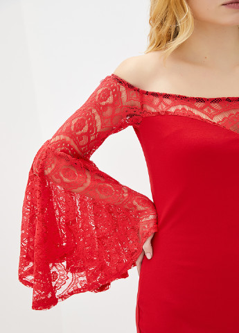 Красное вечернее платье футляр Podium однотонное
