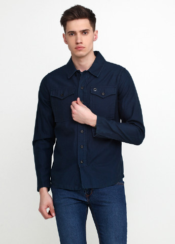 Темно-синяя кэжуал рубашка однотонная Denham с длинным рукавом