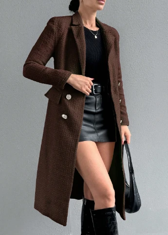 Темно-коричневое зимнее Пальто двубортное SHEIN