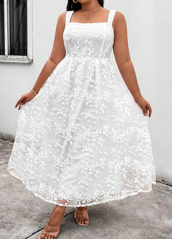 Білий святковий, кежуал сукня кльош SHEIN з квітковим принтом