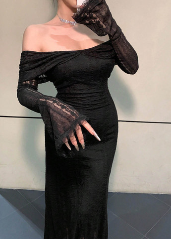 Чорна кежуал сукня з відкритими плечима SHEIN однотонна