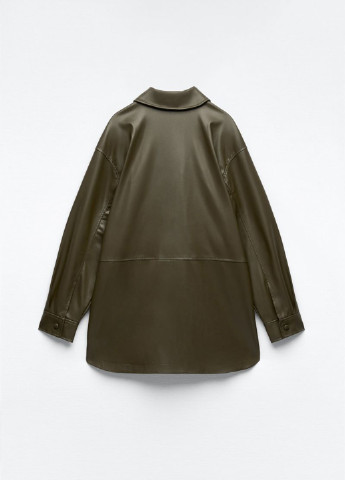 Куртка-рубашка Zara однотонная хаки кэжуал