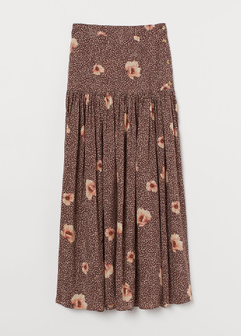 Коричневая кэжуал цветочной расцветки юбка H&M клешированная