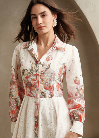 Молочное вечернее, кэжуал платье с юбкой-солнце, рубашка SHEIN с цветочным принтом