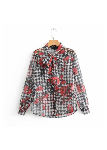 Червона демісезонна блузка жіноча з квітковим принтом rose Berni Fashion 58623