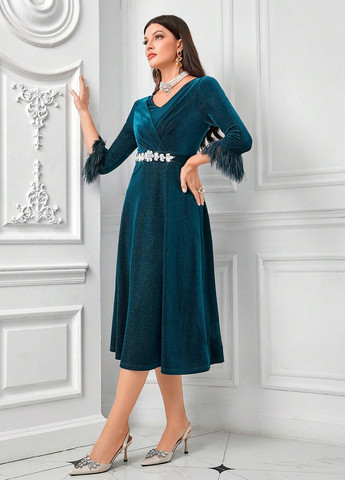 Морської хвилі вечірня сукня на запах, кльош SHEIN однотонна