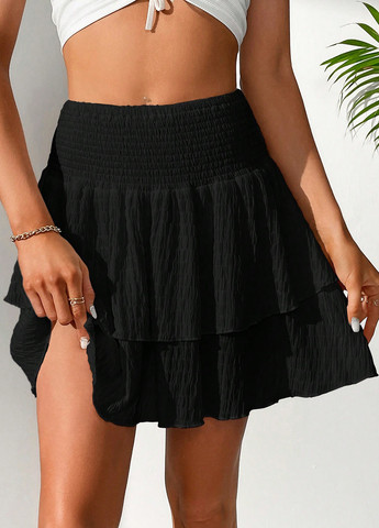 Черная кэжуал однотонная юбка SHEIN а-силуэта (трапеция)