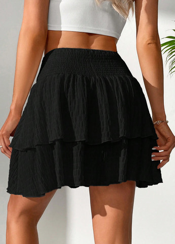 Черная кэжуал однотонная юбка SHEIN а-силуэта (трапеция)