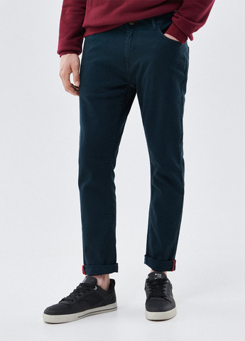 Темно-синие кэжуал, джинсовые демисезонные чиносы брюки Cropp